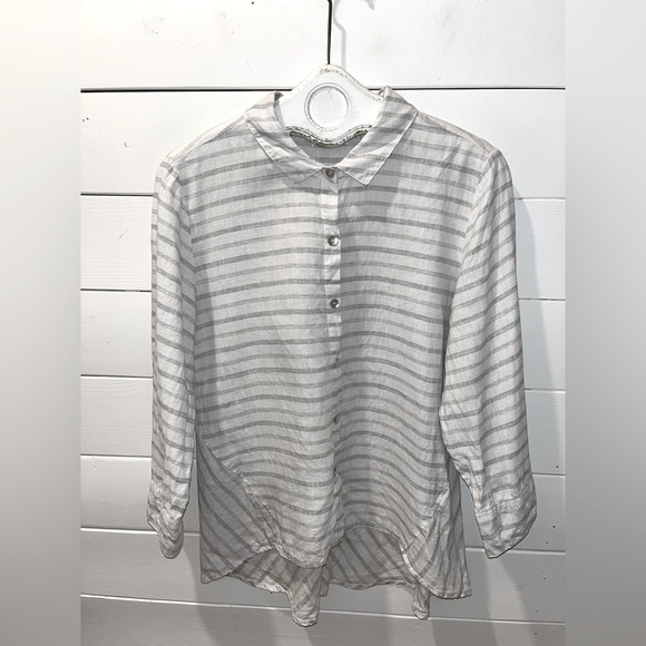 HABITAT clothes to live in - 100% Linen Striped Shirt - Size L ☀️ - Picture 1 of 10